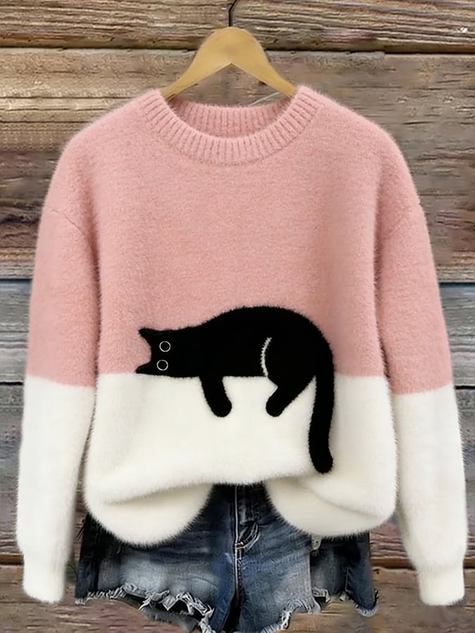 Dames Casual Pullover Sweater met Kattenprint
