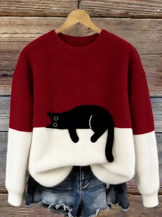 Dames Casual Pullover Sweater met Kattenprint