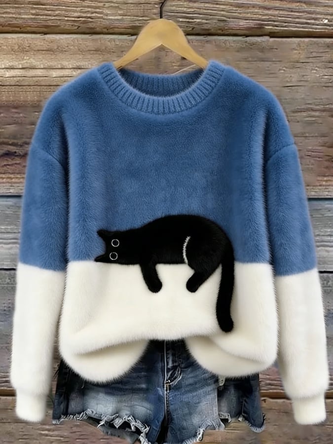 Dames Casual Pullover Sweater met Kattenprint