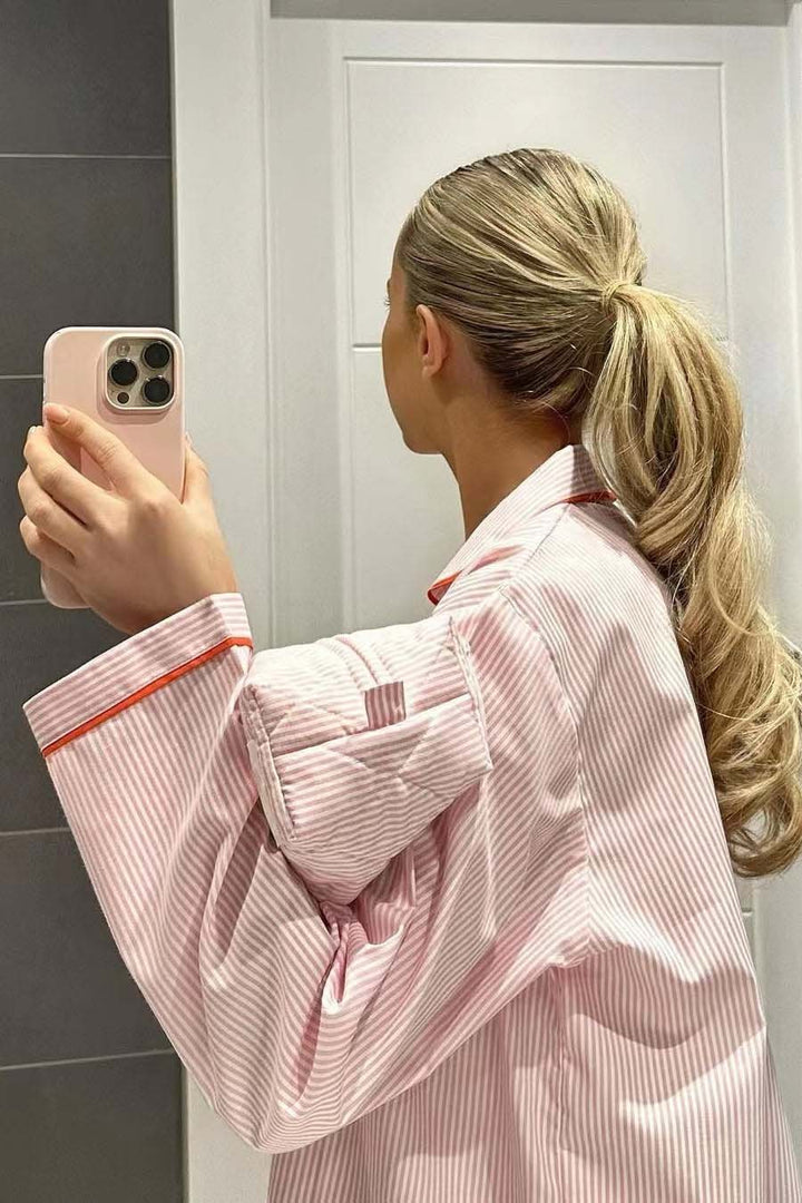 Pyjama Set Dames Tweedelig Hartjes Knoopjes Elastische Taille