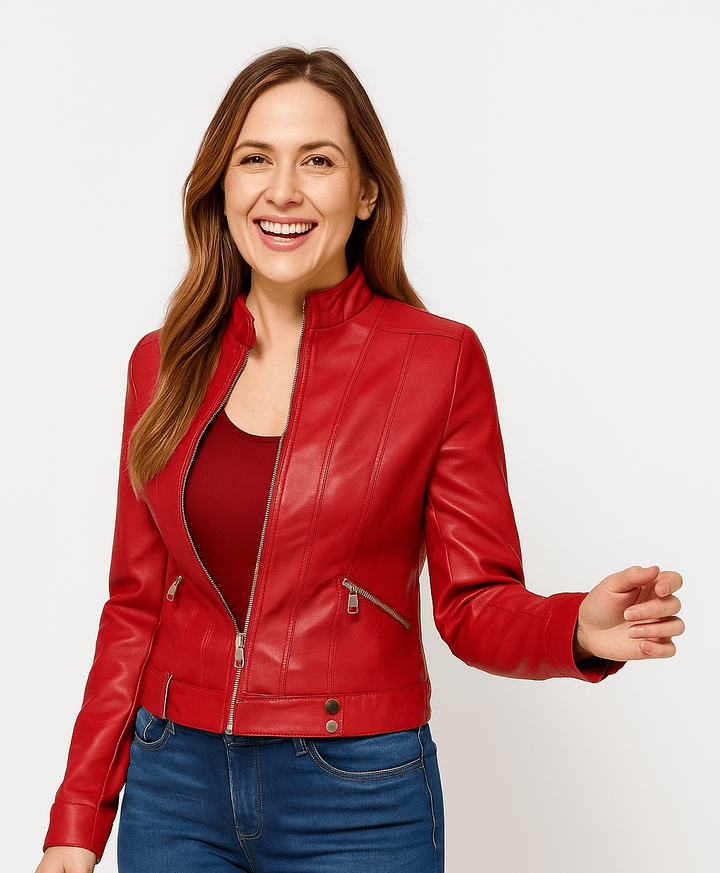 Rania | Hoge Hals Moderne Relaxed Leren Jas