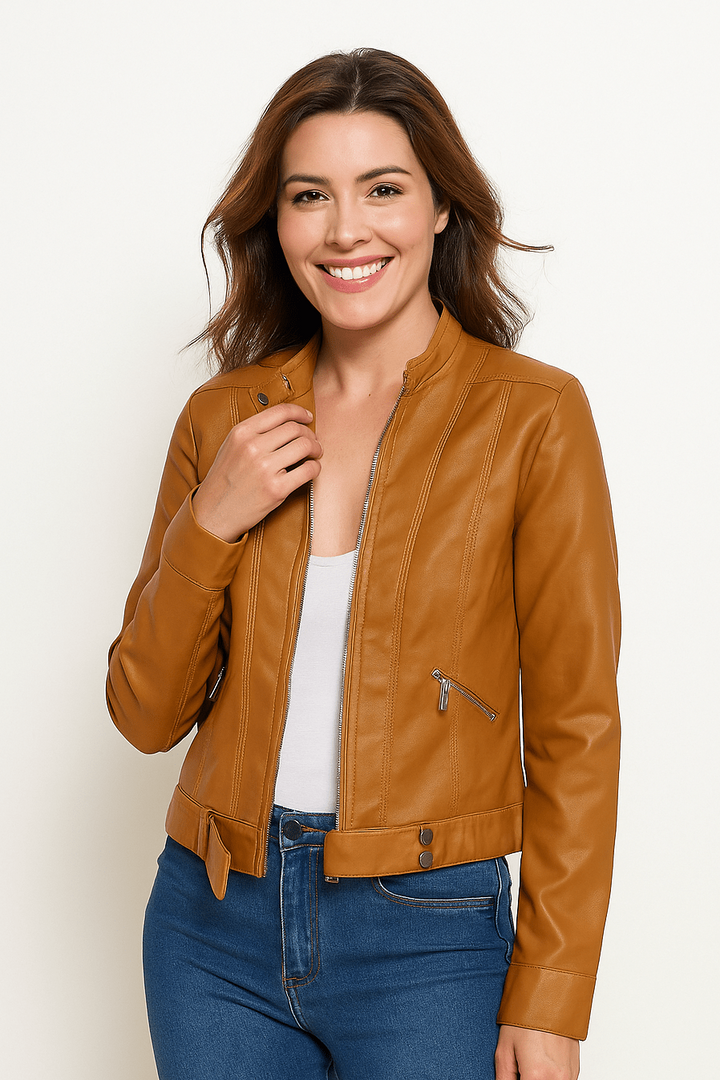 Rania | Hoge Hals Moderne Relaxed Leren Jas