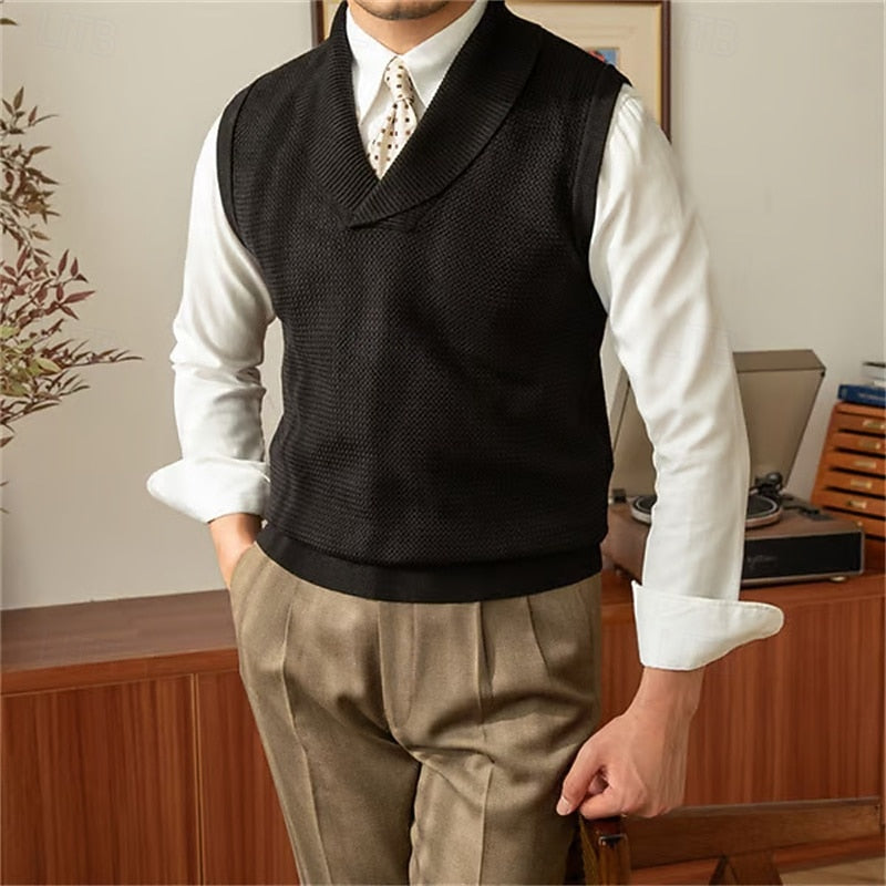 Alden | Gebreide Sweater Vest met Sjalkraag