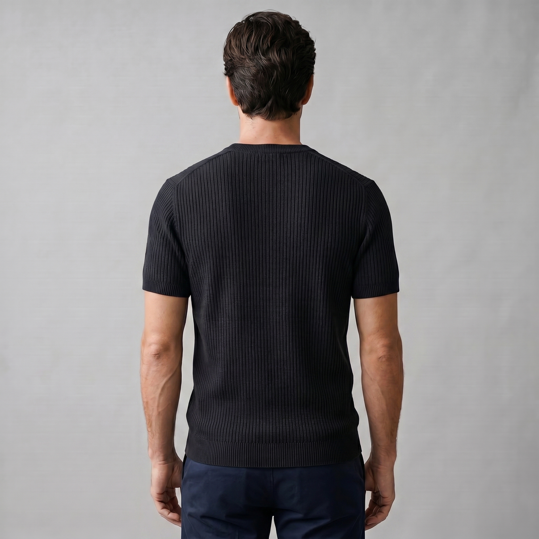 Ribbed Knit T-Shirt Heren Ronde Hals Casual