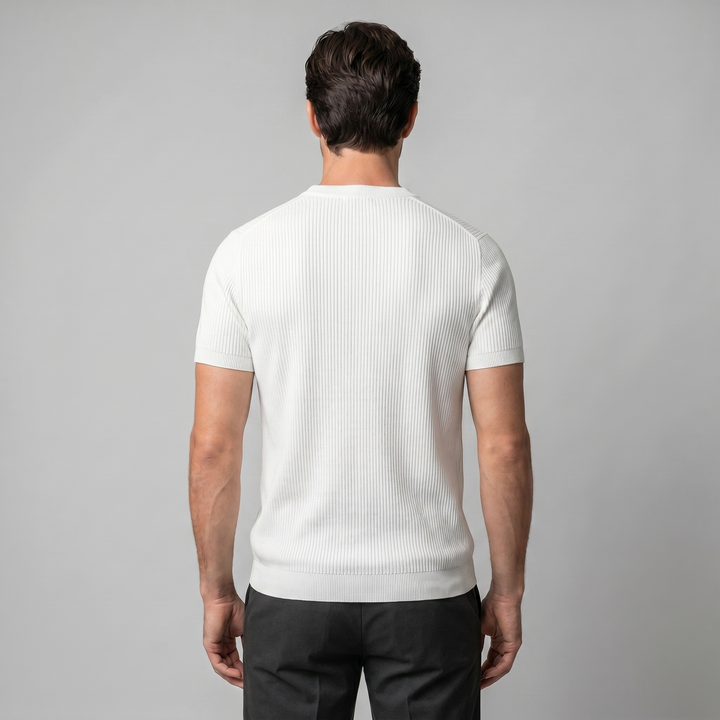 Ribbed Knit T-Shirt Heren Ronde Hals Casual