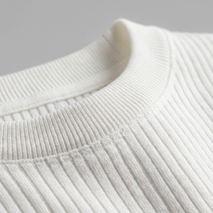 Ribbed Knit T-Shirt Heren Ronde Hals Casual