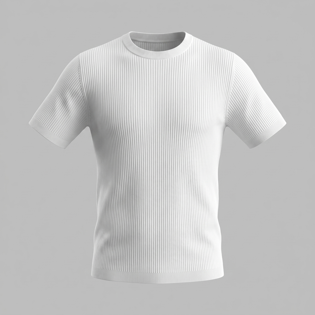 Ribbed Knit T-Shirt Heren Ronde Hals Casual
