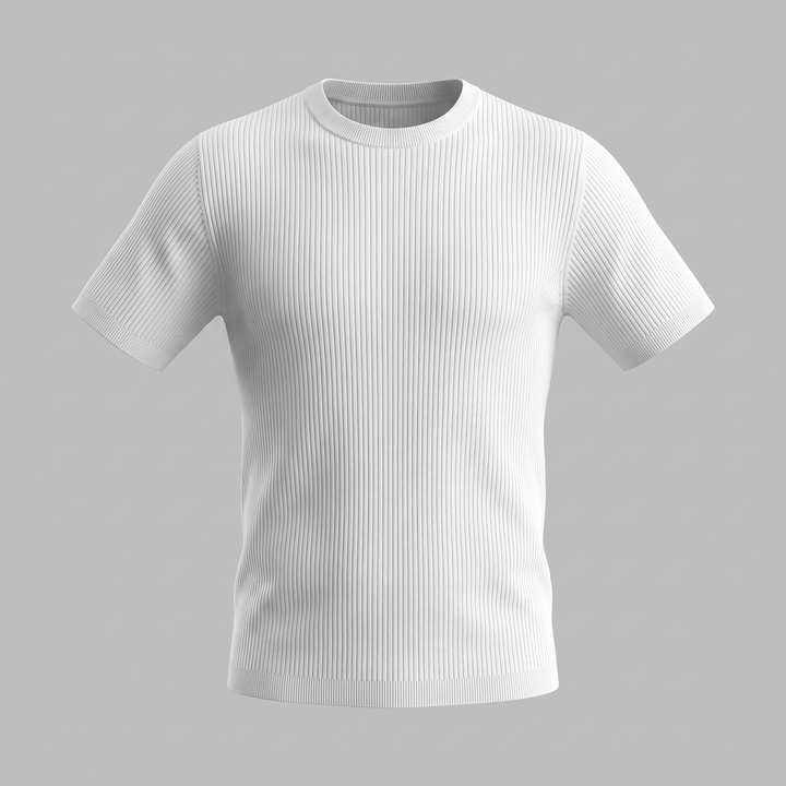 Ribbed Knit T-Shirt Heren Ronde Hals Casual
