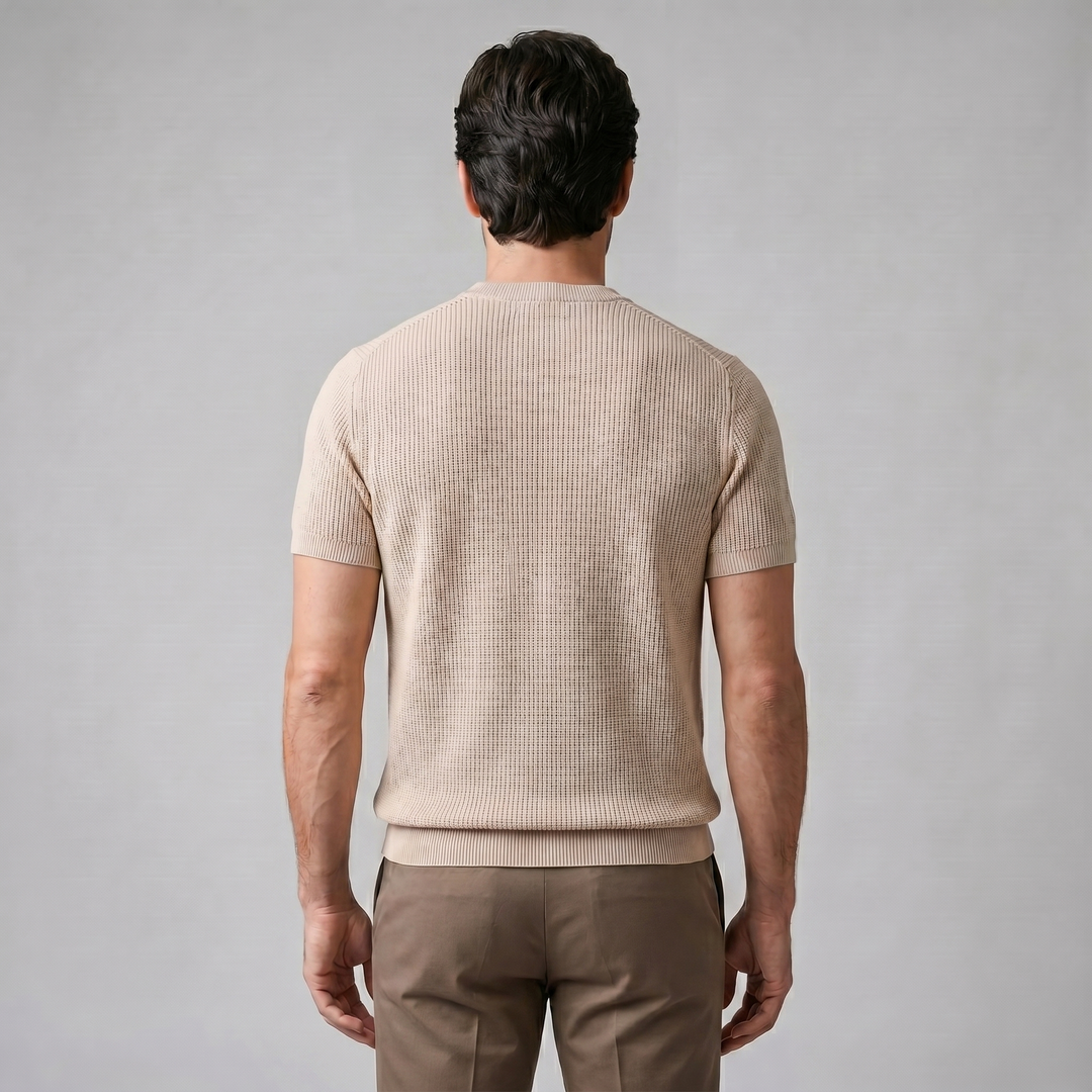 Ribbed Knit T-Shirt Heren Ronde Hals Casual