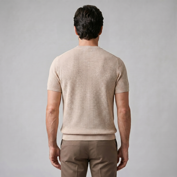 Ribbed Knit T-Shirt Heren Ronde Hals Casual