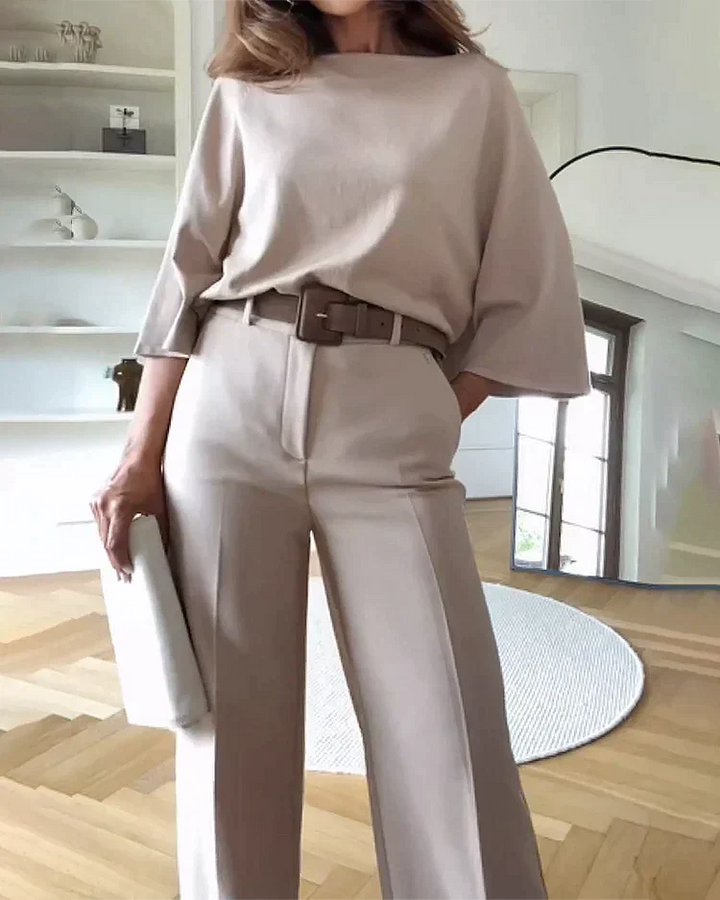 Roberta | Elegante tweedelige grijze damesset