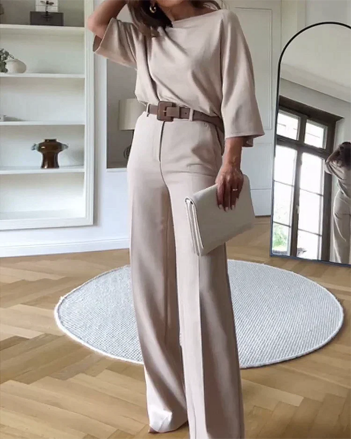 Roberta | Elegante tweedelige grijze damesset