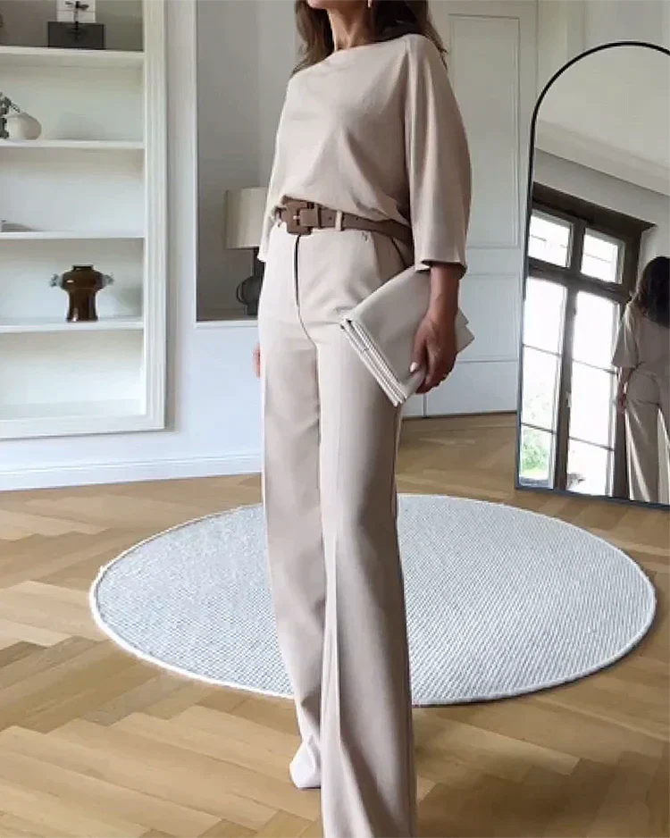 Roberta | Elegante tweedelige grijze damesset