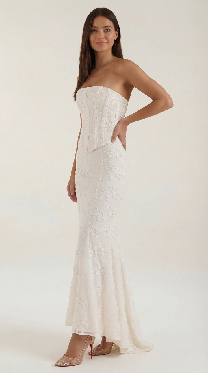 Maxi-jurk dames korsett stijl kant zeemeermin silhouet strapless