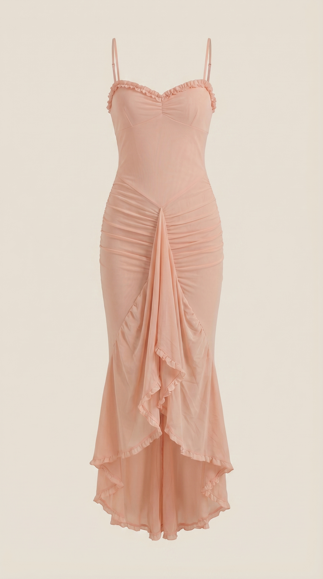 Maxi-jurk dames hartvormige hals ruches asymmetrische zoom spaghettibandjes