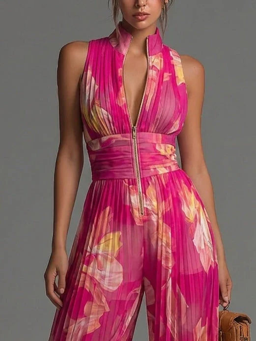 PLISSÉE JUMPSUIT MET HALTERNEK VOOR VROUWEN