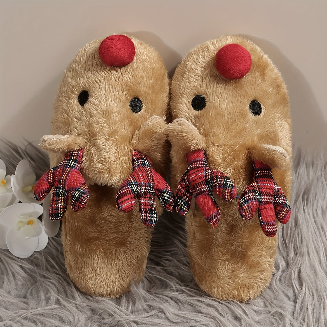 Rudolf | Gezellige kerst rendier pluche slippers voor dames
