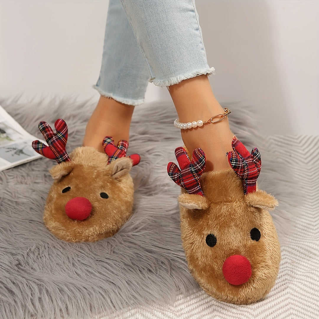 Rudolf | Gezellige kerst rendier pluche slippers voor dames