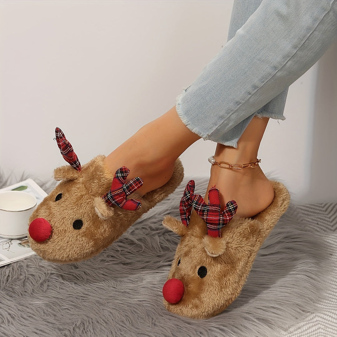 Rudolf | Gezellige kerst rendier pluche slippers voor dames