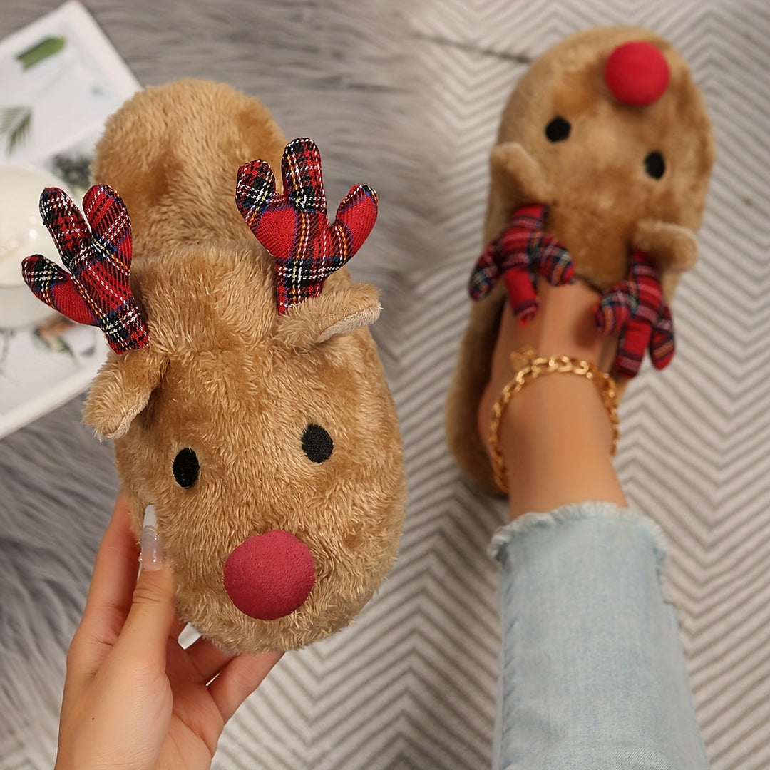 Rudolf | Gezellige kerst rendier pluche slippers voor dames