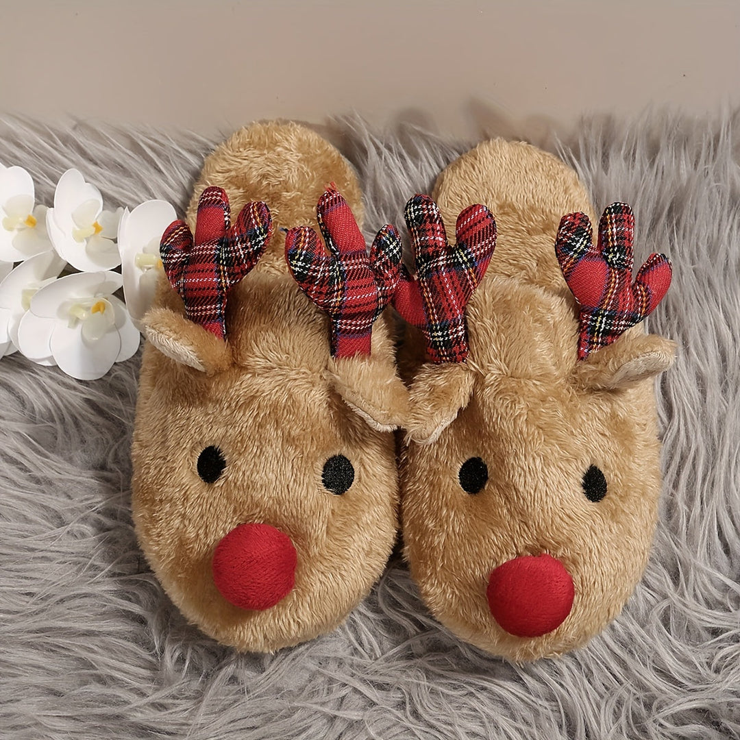Rudolf | Gezellige kerst rendier pluche slippers voor dames
