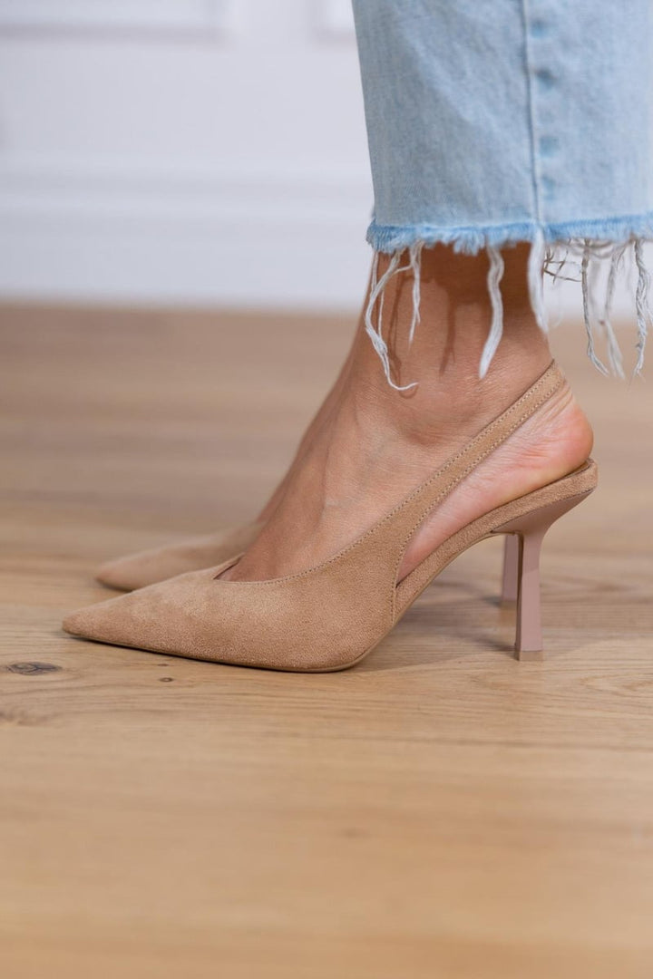 Elegante Dames Slingback Pumps Nude Met Spitse Neus En Hak