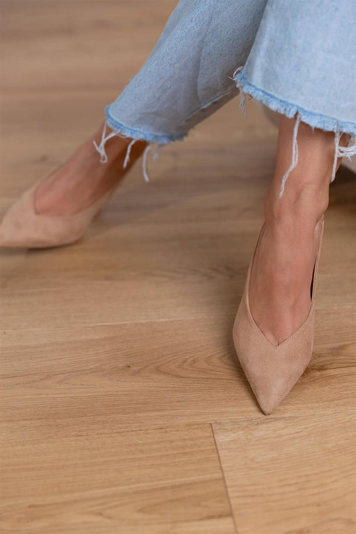 Elegante Dames Slingback Pumps Nude Met Spitse Neus En Hak