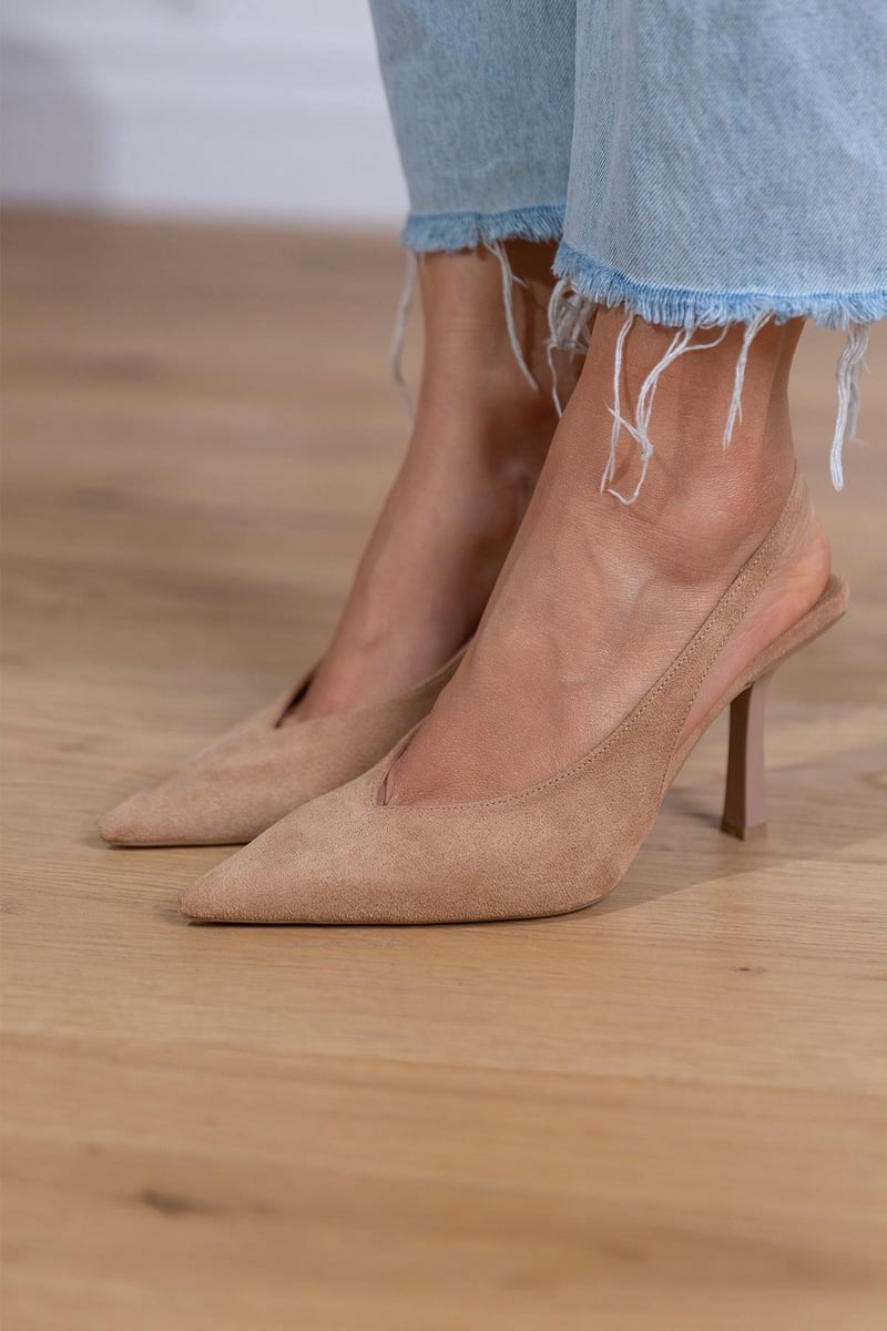 Elegante Dames Slingback Pumps Nude Met Spitse Neus En Hak