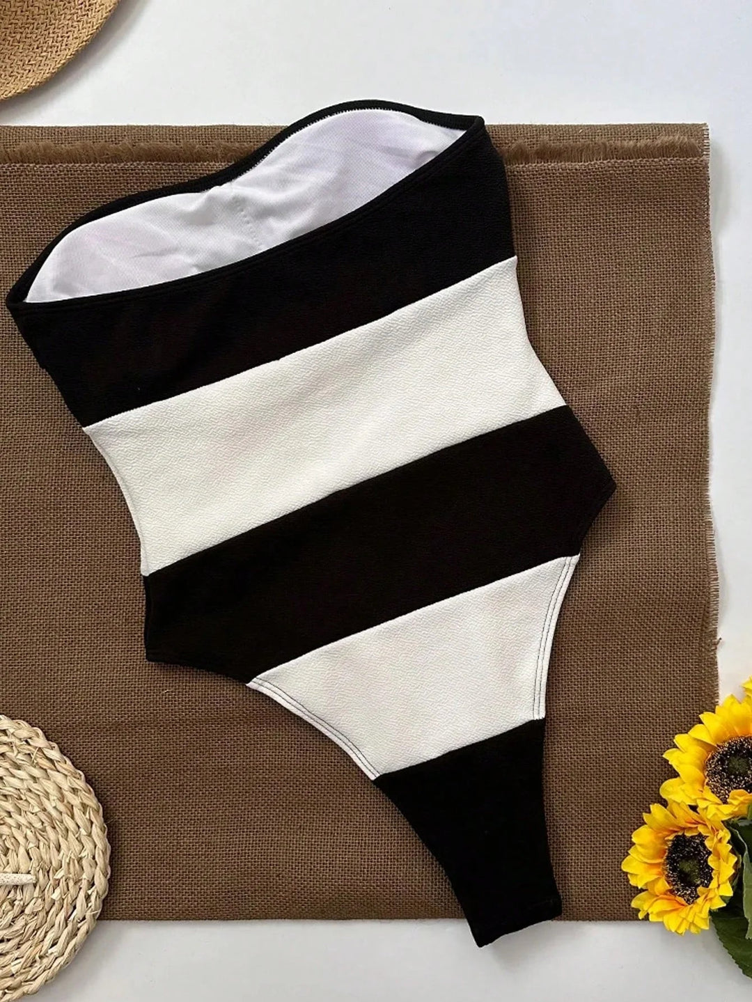 Schouderloze Jumpsuit Dames Hoge Beenuitsnijding Contraststrepen