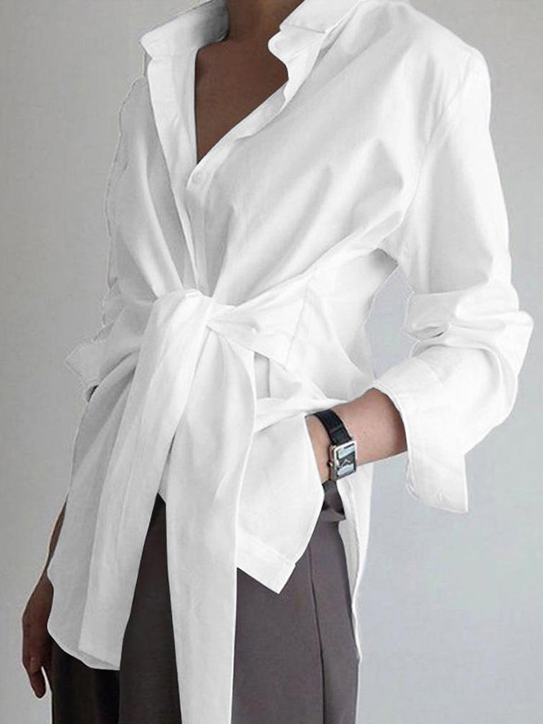 Lange Blouse Met Tailleknoop En Lange Mouwen Voor Dames