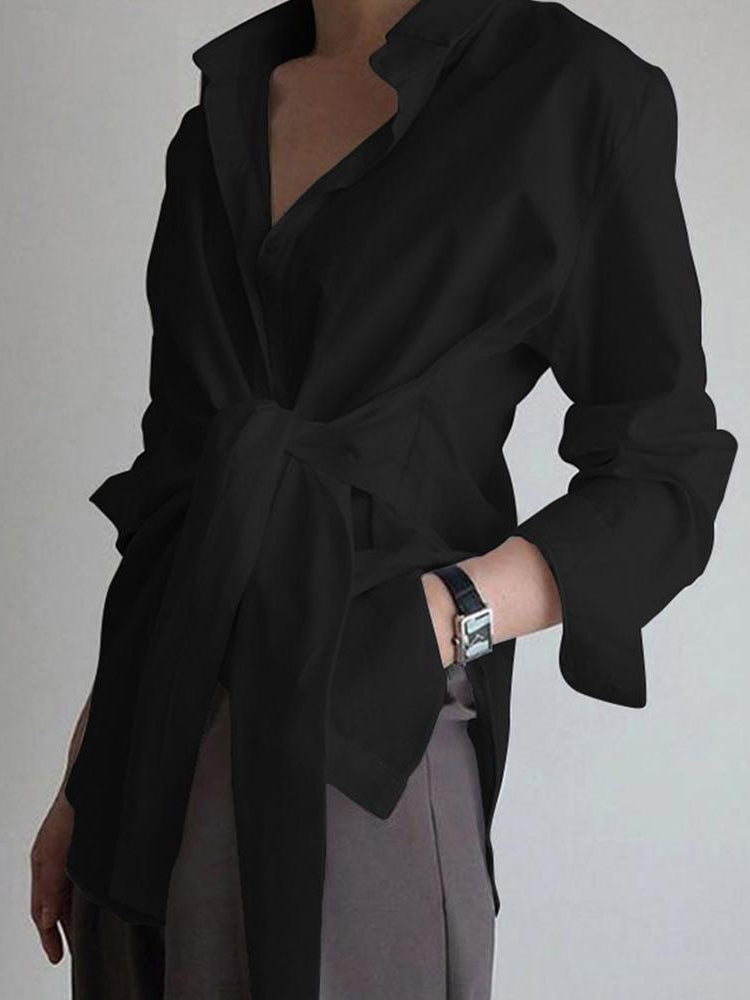 Lange Blouse Met Tailleknoop En Lange Mouwen Voor Dames