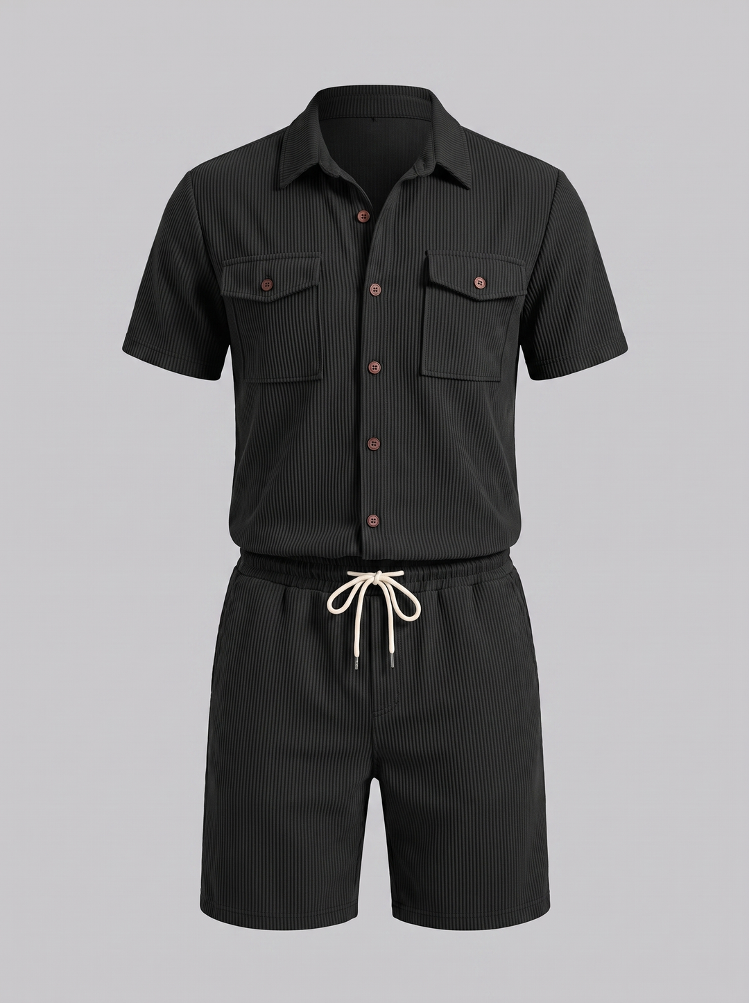Shirt Shorts Set Heren Ribgebreide Streep Casual