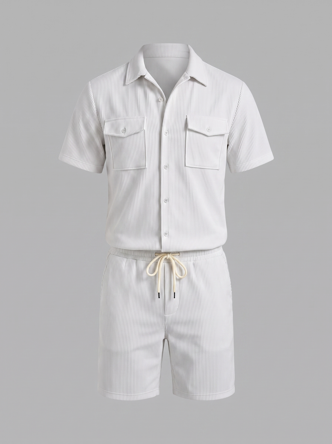Shirt Shorts Set Heren Ribgebreide Streep Casual