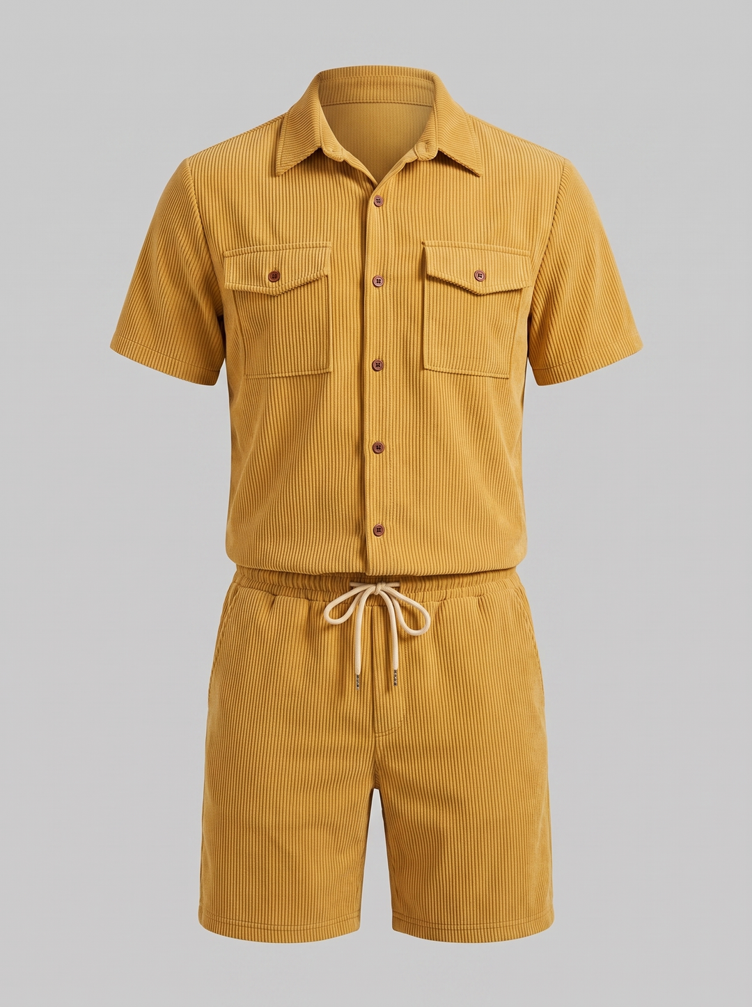 Shirt Shorts Set Heren Ribgebreide Streep Casual