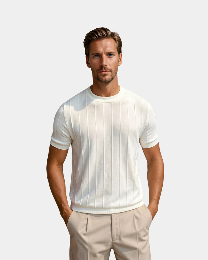 Slim Fit T-Shirt Heren Geribbeld Ronde Hals Casual