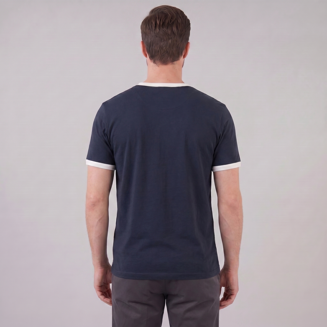 Smart Casual T-Shirt Heren Contrast Trim Crew Neck