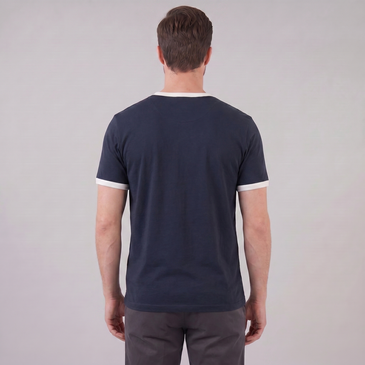 Smart Casual T-Shirt Heren Contrast Trim Crew Neck