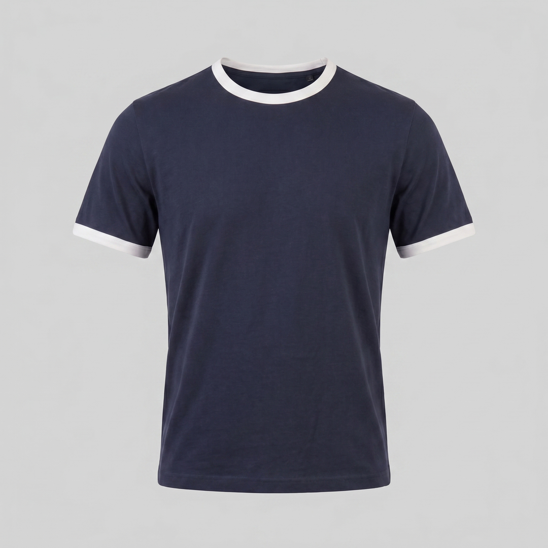 Smart Casual T-Shirt Heren Contrast Trim Crew Neck