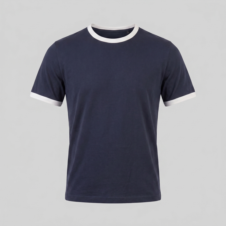 Smart Casual T-Shirt Heren Contrast Trim Crew Neck