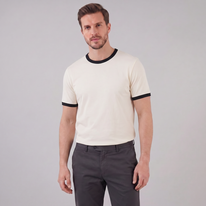Smart Casual T-Shirt Heren Contrast Trim Crew Neck