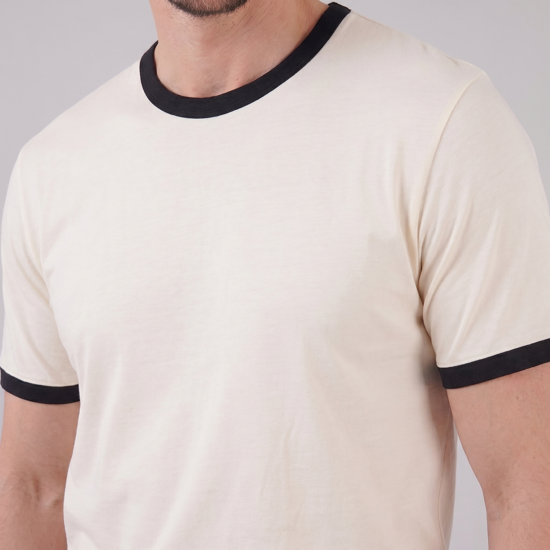 Smart Casual T-Shirt Heren Contrast Trim Crew Neck