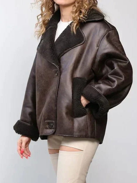 Sofie | Oversized Draped Sleek Leren Jas
