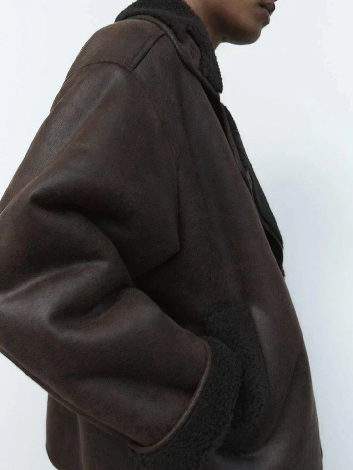 Sofie | Oversized Draped Sleek Leren Jas