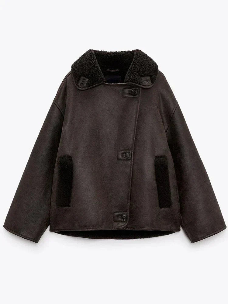 Sofie | Oversized Draped Sleek Leren Jas