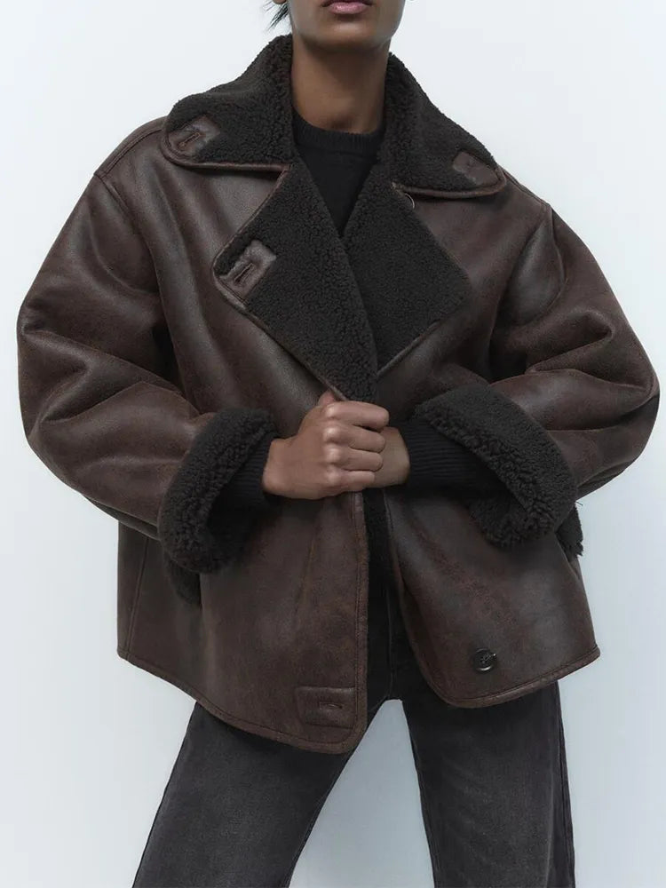Sofie | Oversized Draped Sleek Leren Jas