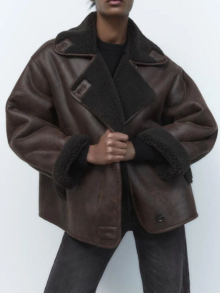 Sofie | Oversized Draped Sleek Leren Jas