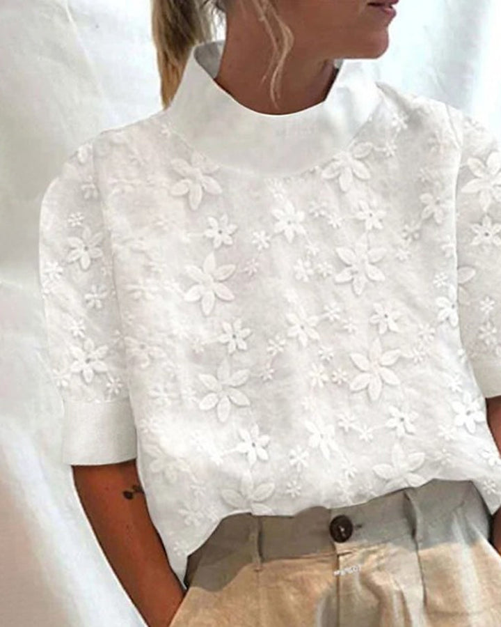 Geborduurde Blouse Met Opstaande Kraag Voor Dames