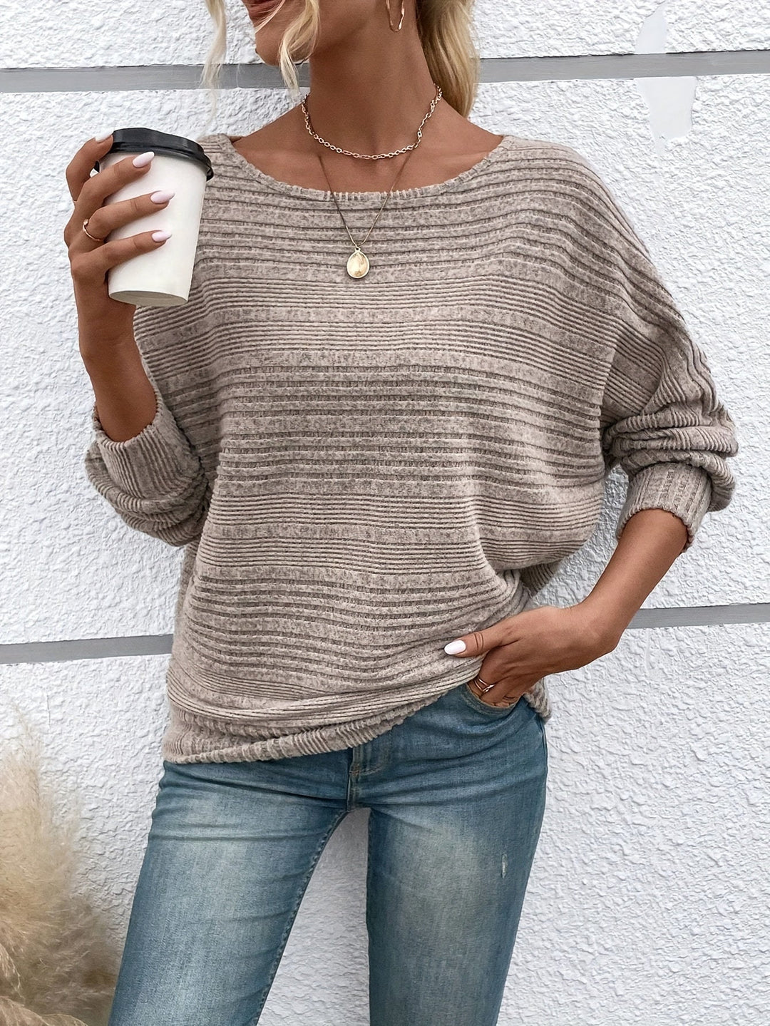 Sophie | Effen casual pullover met ronde hals en wijde mouwen
