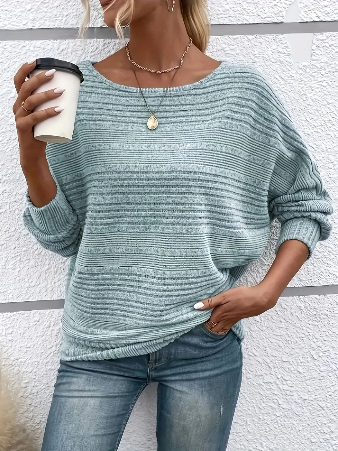 Sophie | Effen casual pullover met ronde hals en wijde mouwen