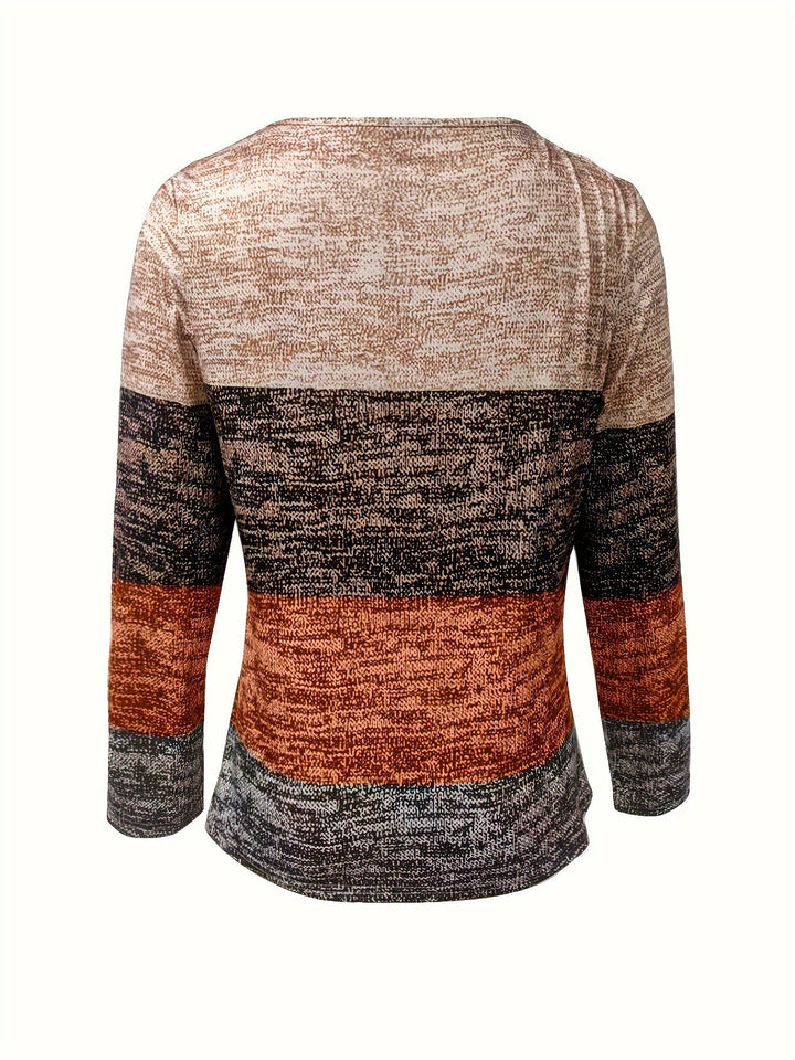 Sophie | Kleurrijk blok kwart rits T-shirt met lange mouwen